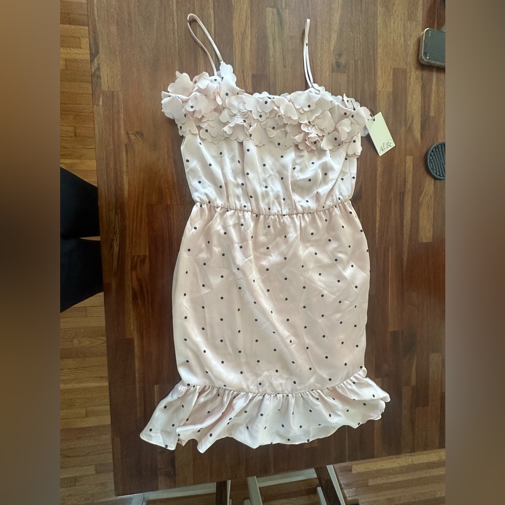 NWT Ali Ro Blush Dress with Black Polka Dots